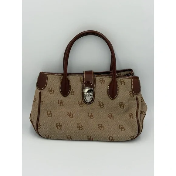 Dooney & Bourke Small Double Handle Tote Monogram Canvas Leather Brown HK51Q BN - Picture 1 of 12